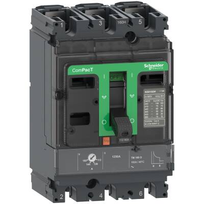 Circuit breaker ComPacT NSX100HB1, 75kA at 690VAC, TMD trip unit 100A, 3 poles 3d - 1