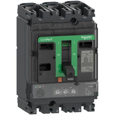 Circuit breaker ComPacT NSX160N, 50kA at 415VAC, MicroLogic 2.2 trip unit 100A, 3 poles 3d - 1