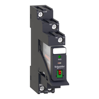 Harmony, Interface plug-in relay pre-assembled, 10 A, 1 CO, with LED, with lockable test button, with protection circuit, 230 VAC - 1