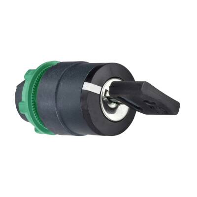 Harmony XB5, Key switch selector head, plastic, black, Ø22, key n°455, 2 positions, spring return right to left - 1