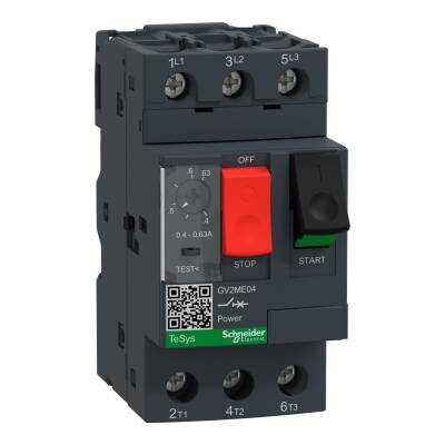 Motor circuit breaker, TeSys GV2, 3P, 0.4-0.63 A, thermal magnetic, screw clamp terminals - 1