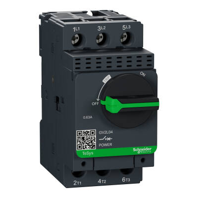 Motor circuit breaker, TeSys GV2, 3P, 0.63 A, magnetic, rotary handle, screw clamp terminals - 1