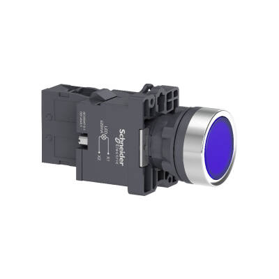 blue flush complete illum push-button - Ø22 - flush - 220V AC - 1NO - 1