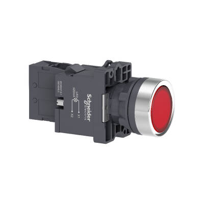 red flush complete illum push-button - Ø22 - flush - 220V AC - 1NO - 1