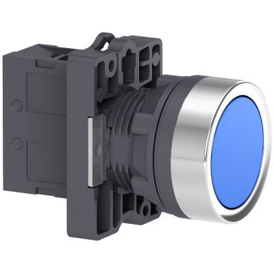 round blue push-button Ø 22 - flush spring return - 1NO - 1