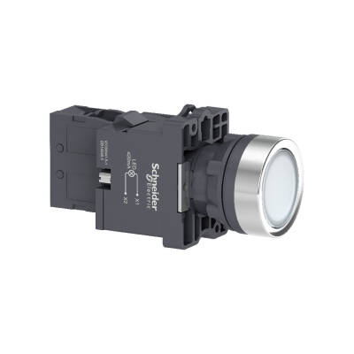 white flush complete illum push-button - Ø22 - flush - 220V AC - 1NO - 1