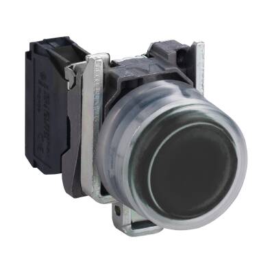 XB4BP21 - Push button, metal, projecting, black, Ã˜22, spring return, booted, unmarked, 1 NO - 1