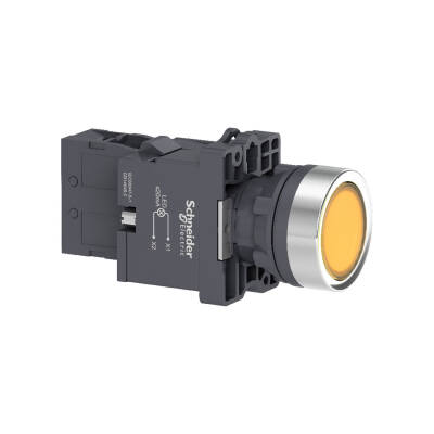 yellow flush complete illum push-button - Ø22 - flush - 220V AC - 1NO - 1